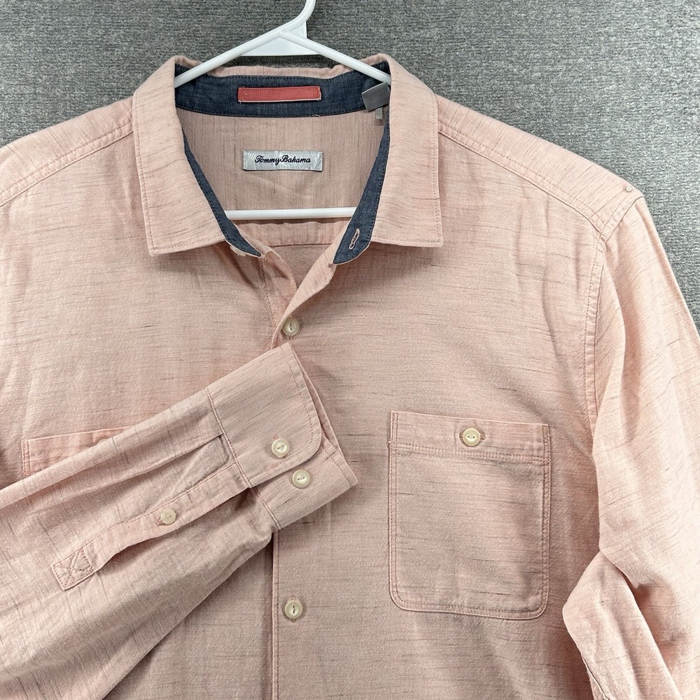 Tommy Bahama Long Sleeve Shirt Men Size XXL Peach Button Up Cotton